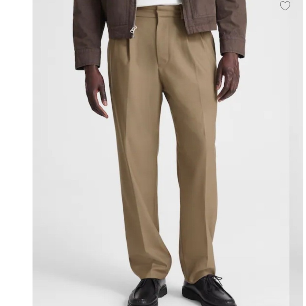 Madewell Men Pleated Wool Blend Trousers Khaki Tan Straight Leg Pants Sz 36 NWOT